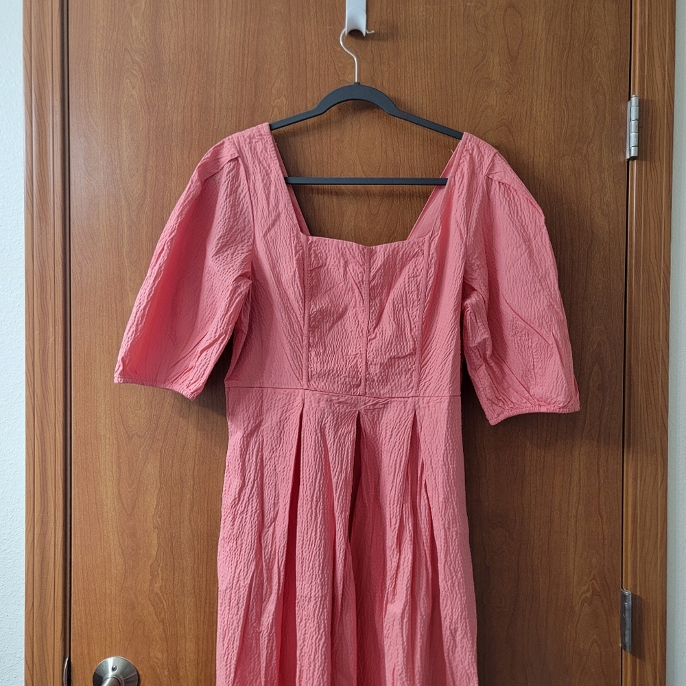 NWT A New Day Short Sleeve Midi Dress Coral Pink Size Large - Picture 2 of 8